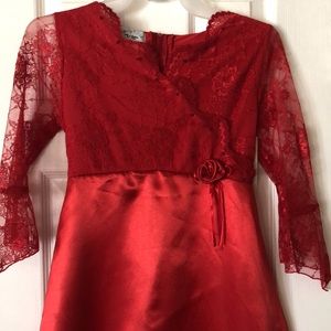 Dress girls new size 12 polyester red lace sleeves Peachy Kids zipper closure